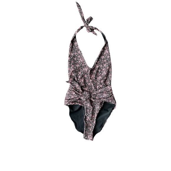 Women’s Veronica Beard Vickerie One-piece Floral Pink Black Halter Swimsuit Sz M - Picture 2 of 6